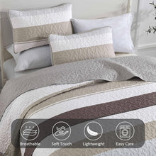 Load image into Gallery viewer, Boho Grey & Brown Stripes 3 Piece Bedding Quilt Set