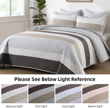 Load image into Gallery viewer, Boho Grey & Brown Stripes 3 Piece Bedding Quilt Set