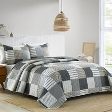 Load image into Gallery viewer, Grey Plaid Patchwork 3 Piece Bedding Quilt Set