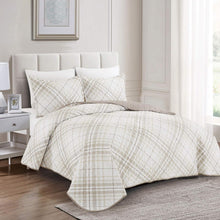 Load image into Gallery viewer, Beige Taupe Brown Plaid 3 Piece Bedding Quilt Set