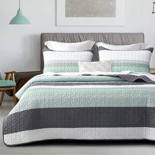 Load image into Gallery viewer, Boho Mint Green & Grey Reversible 2/3 Piece Bedding Quilt Set