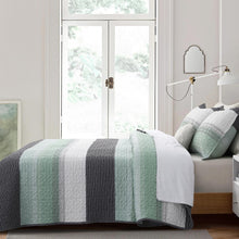 Load image into Gallery viewer, Boho Mint Green & Grey Reversible 2/3 Piece Bedding Quilt Set