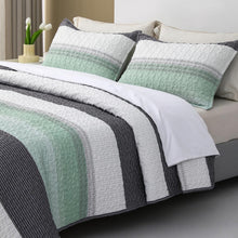 Load image into Gallery viewer, Boho Mint Green & Grey Reversible 2/3 Piece Bedding Quilt Set