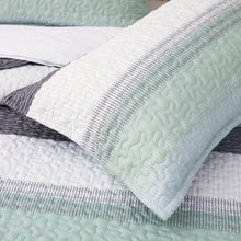 Load image into Gallery viewer, Boho Mint Green & Grey Reversible 2/3 Piece Bedding Quilt Set