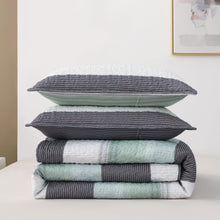 Load image into Gallery viewer, Boho Mint Green & Grey Reversible 2/3 Piece Bedding Quilt Set