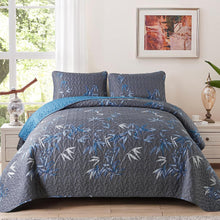 Load image into Gallery viewer, Botanical Navy Leaves Reversible 3 Piece Bedding Quilt Set
