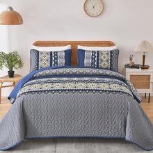 Load image into Gallery viewer, Boho Aztec Navy & Grey Reversible 3 Piece Quilt Set