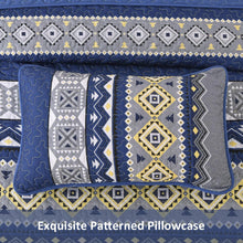 Load image into Gallery viewer, Boho Aztec Navy & Grey Reversible 3 Piece Quilt Set