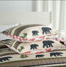 Load image into Gallery viewer, Forest Green Bear Cabin Bedding Quilt Set