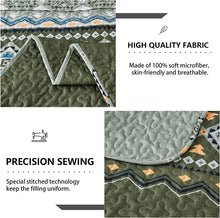 Load image into Gallery viewer, Boho Aztec Olive Green Reversible 3 Piece Quilt Set