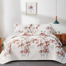 Load image into Gallery viewer, Botanical Burnt Orange Leaves Reversible 3 Piece Bedding Quilt Set