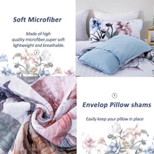 Load image into Gallery viewer, Botanical Purple & Light Blue Floral Reversible 3 Piece Quilt Set