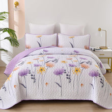 Load image into Gallery viewer, Purple & Yellow Floral 3 Piece Bedding Quilt Set
