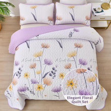 Load image into Gallery viewer, Purple & Yellow Floral 3 Piece Bedding Quilt Set