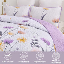 Load image into Gallery viewer, Purple & Yellow Floral 3 Piece Bedding Quilt Set