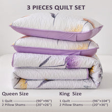 Load image into Gallery viewer, Purple & Yellow Floral 3 Piece Bedding Quilt Set