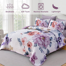 Load image into Gallery viewer, Botanical Purple Floral Reversible 3 Piece Quilt Set