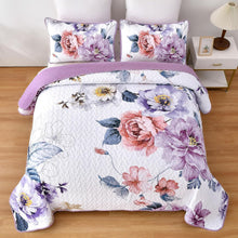 Load image into Gallery viewer, Botanical Purple Floral Reversible 3 Piece Quilt Set