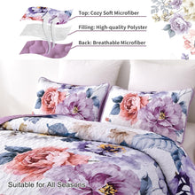 Load image into Gallery viewer, Botanical Purple Floral Reversible 3 Piece Quilt Set