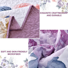 Load image into Gallery viewer, Botanical Purple Floral Reversible 3 Piece Quilt Set