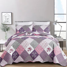 Load image into Gallery viewer, Purple Floral Patchwork 3 Piece Bedding Quilt Set