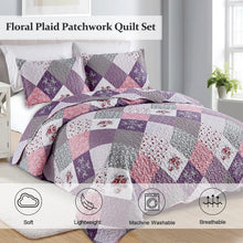 Load image into Gallery viewer, Purple Floral Patchwork 3 Piece Bedding Quilt Set