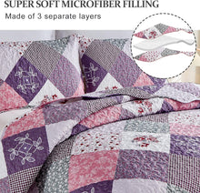 Load image into Gallery viewer, Purple Floral Patchwork 3 Piece Bedding Quilt Set
