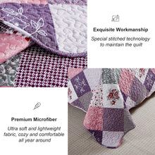 Load image into Gallery viewer, Purple Floral Patchwork 3 Piece Bedding Quilt Set