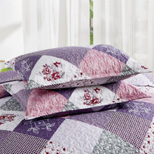 Load image into Gallery viewer, Purple Floral Patchwork 3 Piece Bedding Quilt Set