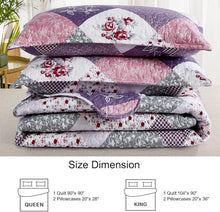 Load image into Gallery viewer, Purple Floral Patchwork 3 Piece Bedding Quilt Set