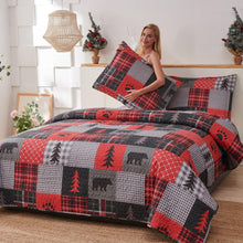 Load image into Gallery viewer, Red Plaid Bear 3 Piece Bedding Quilt Set