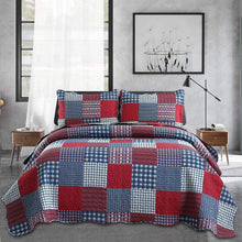 Load image into Gallery viewer, Red White & Blue Plaid Patchwork 3 Piece Bedding Quilt Set