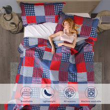 Load image into Gallery viewer, Red White & Blue Plaid Patchwork 3 Piece Bedding Quilt Set