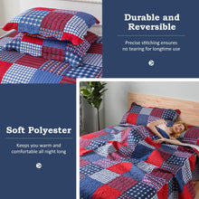 Load image into Gallery viewer, Red White & Blue Plaid Patchwork 3 Piece Bedding Quilt Set