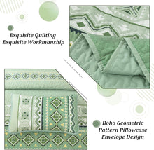 Load image into Gallery viewer, Boho Aztec Sage Green Reversible 3 Piece Quilt Set