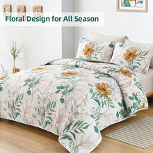 Load image into Gallery viewer, Botanical Sage Green & Golden Leaves Reversible 3 Piece Quilt Set