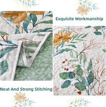 Load image into Gallery viewer, Botanical Sage Green & Golden Leaves Reversible 3 Piece Quilt Set