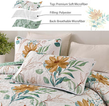 Load image into Gallery viewer, Botanical Sage Green & Golden Leaves Reversible 3 Piece Quilt Set