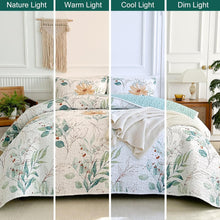 Load image into Gallery viewer, Botanical Sage Green & Golden Leaves Reversible 3 Piece Quilt Set