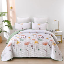 Load image into Gallery viewer, Sage Green Floral 3 Piece Bedding Quilt Set