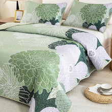 Load image into Gallery viewer, Sage Green Bohemian Floral 3 Piece Bedding Quilt Set