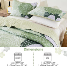 Load image into Gallery viewer, Sage Green Bohemian Floral 3 Piece Bedding Quilt Set