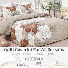 Load image into Gallery viewer, Taupe Bohemian Floral 3 Piece Bedding Quilt Set