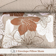 Load image into Gallery viewer, Taupe Bohemian Floral 3 Piece Bedding Quilt Set