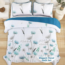 Load image into Gallery viewer, Blue & Teal Wild Flowers 3 Piece Bedding Quilt Set
