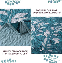 Load image into Gallery viewer, Botanical Teal Leaves Reversible 3 Piece Quilt Set