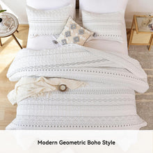 Load image into Gallery viewer, Boho Aztec White & Brownish Grey 3 Piece Quilt Set