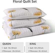 Load image into Gallery viewer, Yellow Floral 3 Piece Bedding Quilt Set