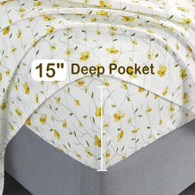 Load image into Gallery viewer, Yellow Floral Deep Pocket 4 Piece Sheet Set