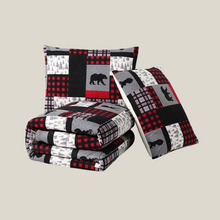 Load image into Gallery viewer, Black / Grey Patchwork Sherpa 3 Piece Comforter Set